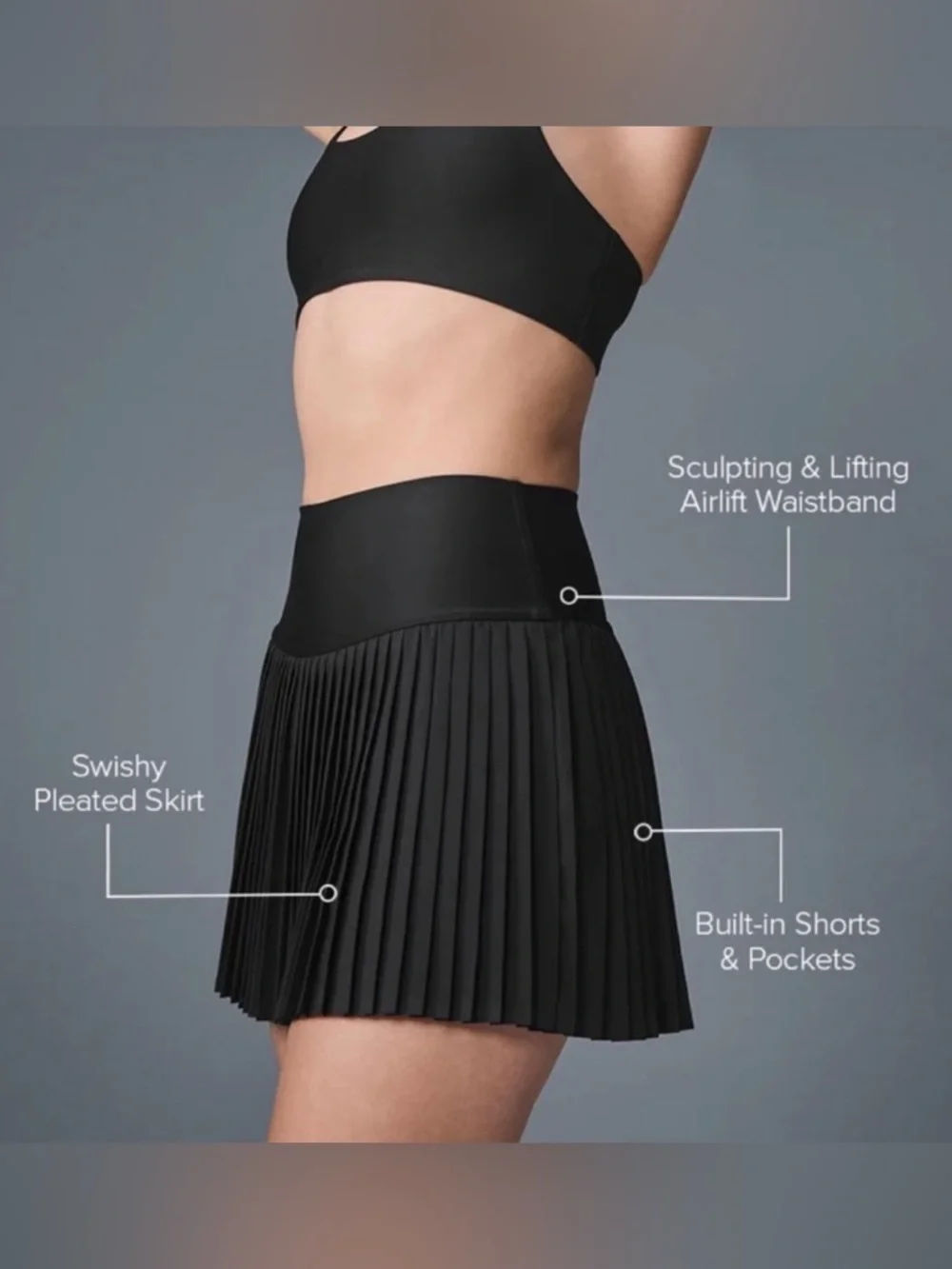 ALO Yoga Black Grand Slam Tennis Skirt Built In Shorts SZ Large Athleisure EUC